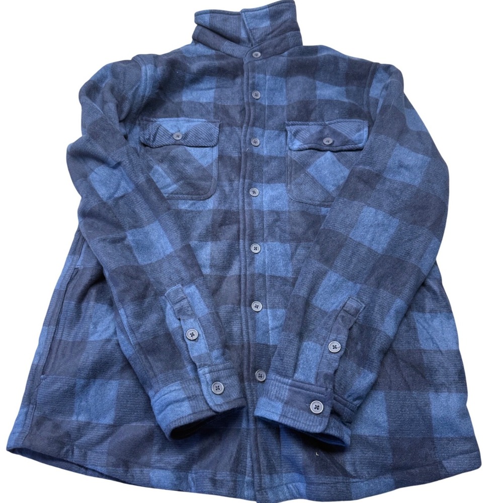 Boston Traders Mens Blue Buffalo Plaid Fleece Sherpa Lined Shirt Jacket Medium